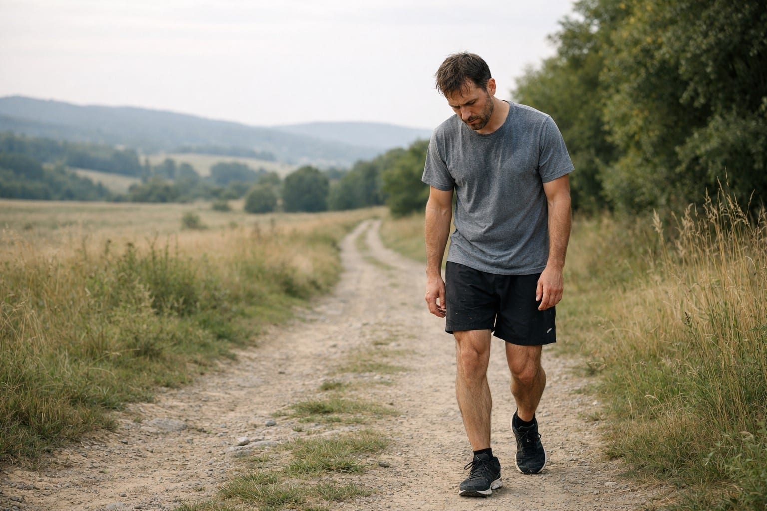 Coureur fatigué seul sur un chemin