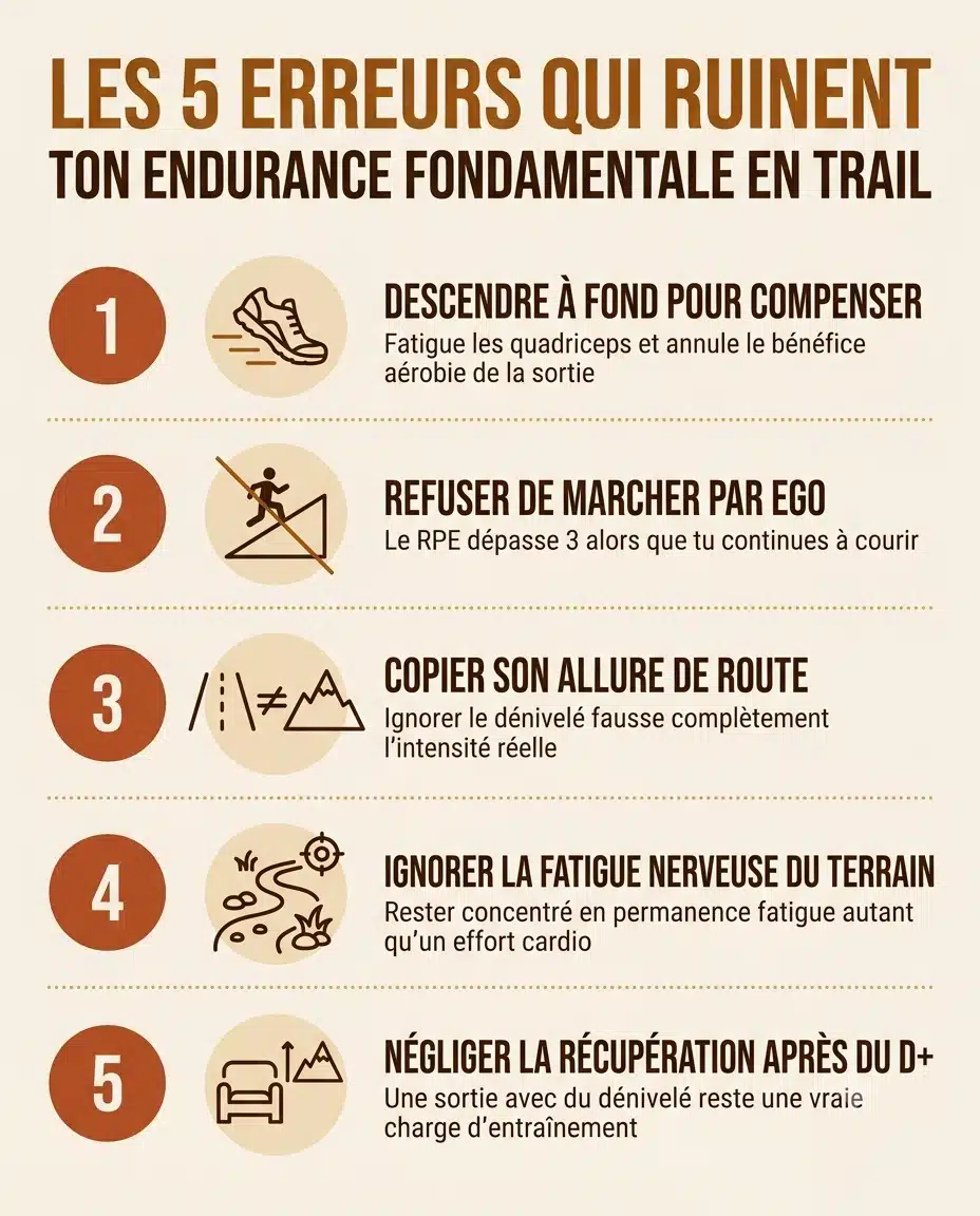 Infographie des 5 erreurs qui ruinent l'endurance fondamentale en trail