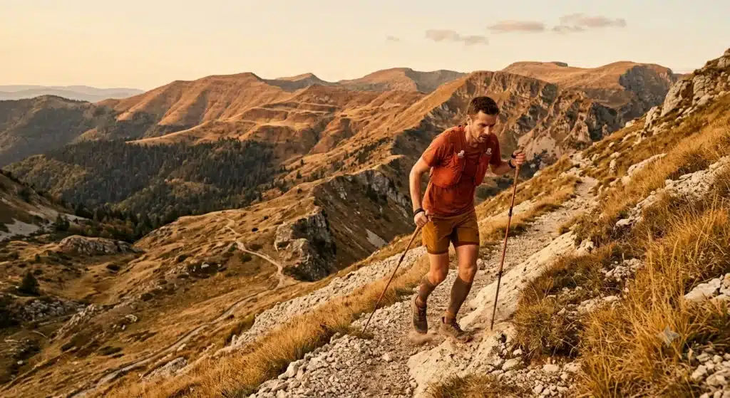 traileur en endurance fondamentale sur un sentier de montagne avec dénivelé
