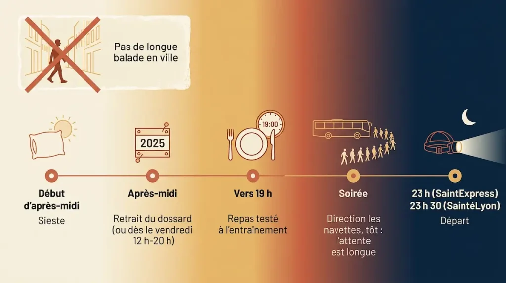 Organisation de la journée du samedi avant le départ d'une course de nuit à la SaintéLyon
