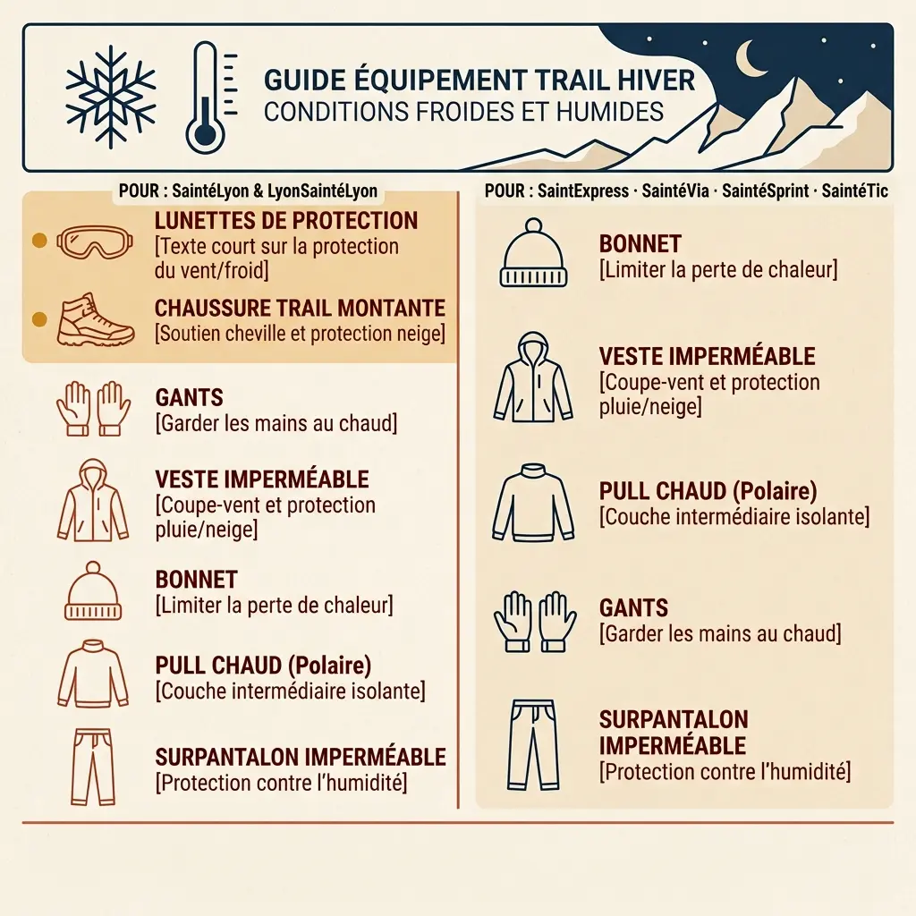 Contenu du kit grand froid de la SaintéLyon 2026 activable par l'organisation selon la météo
