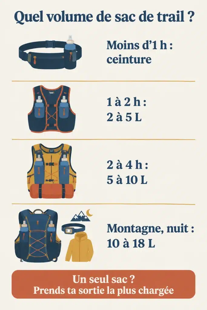 Infographie : quel volume de sac de trail choisir selon la durée de la sortie