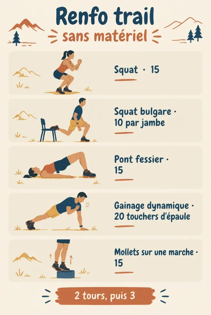 Programme de renforcement musculaire trail sans matériel : les 5 exercices de la séance